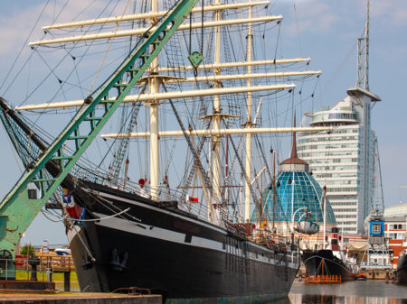 Old Tallship Moored At Bremerhaven Marina, Germany