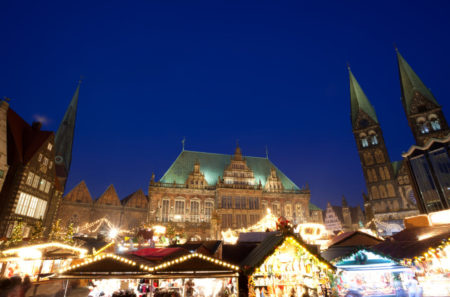 City Hall And Christmas Market In Bremen By Night